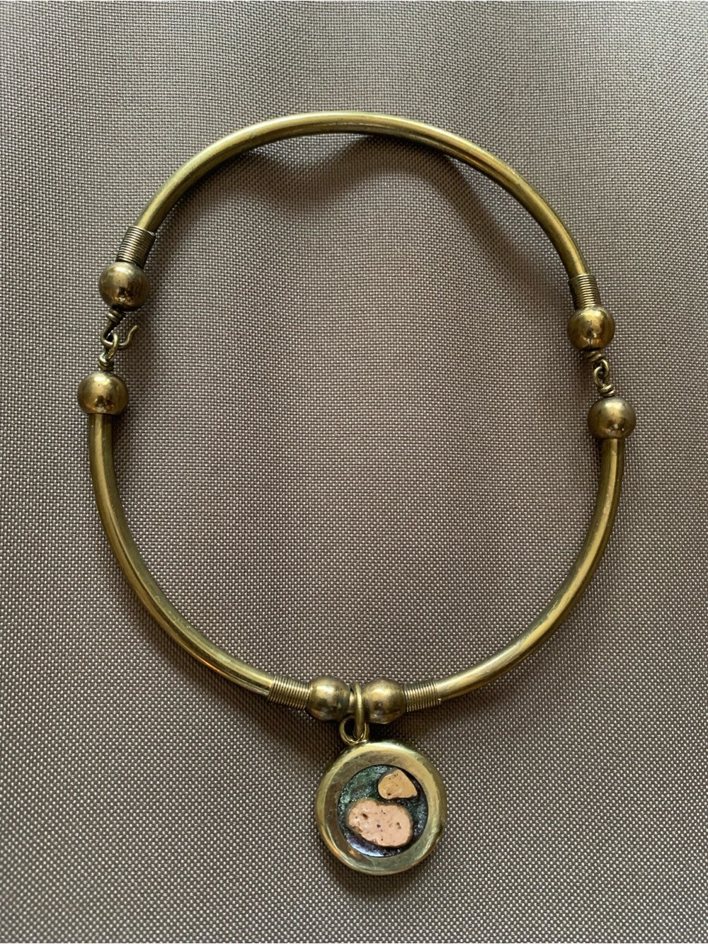 Gold-Tone Charm Bangle Bracelet with Round Pendant